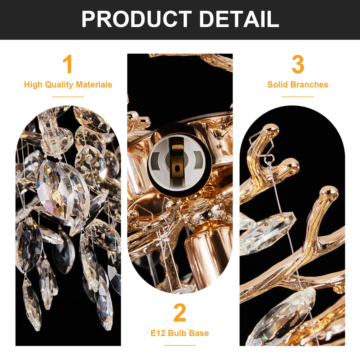 Detachable crystal branches on a 49 inch gold tree form chandelier