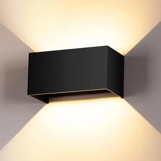 aluminum outdoor wall sconce, front view on white background