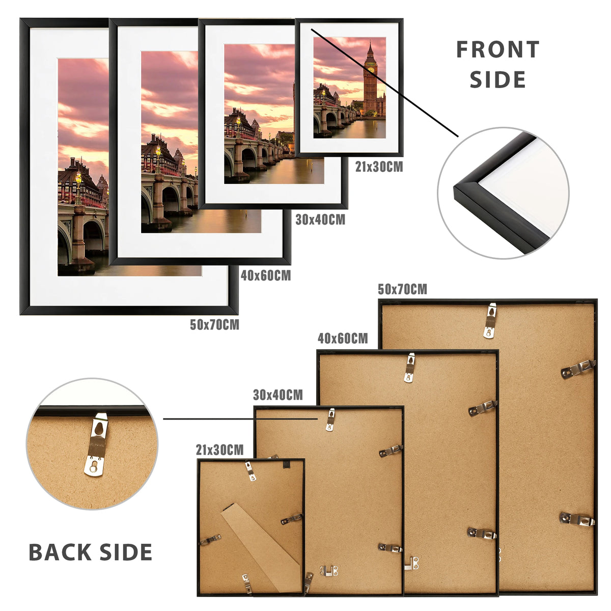 Modern Black Aluminum Gallery Picture Frame Set