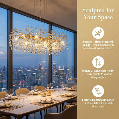 49 inch gold crystal chandelier with fourteen E12 lamp holders, no bulbs