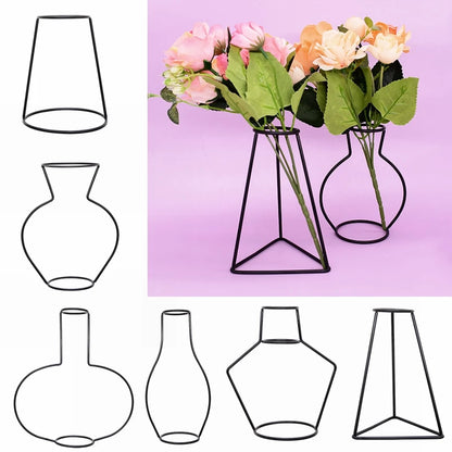 Black Nordic iron line flower vase metal plant holder décor