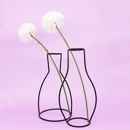 Black Nordic iron line flower vase metal plant holder décor