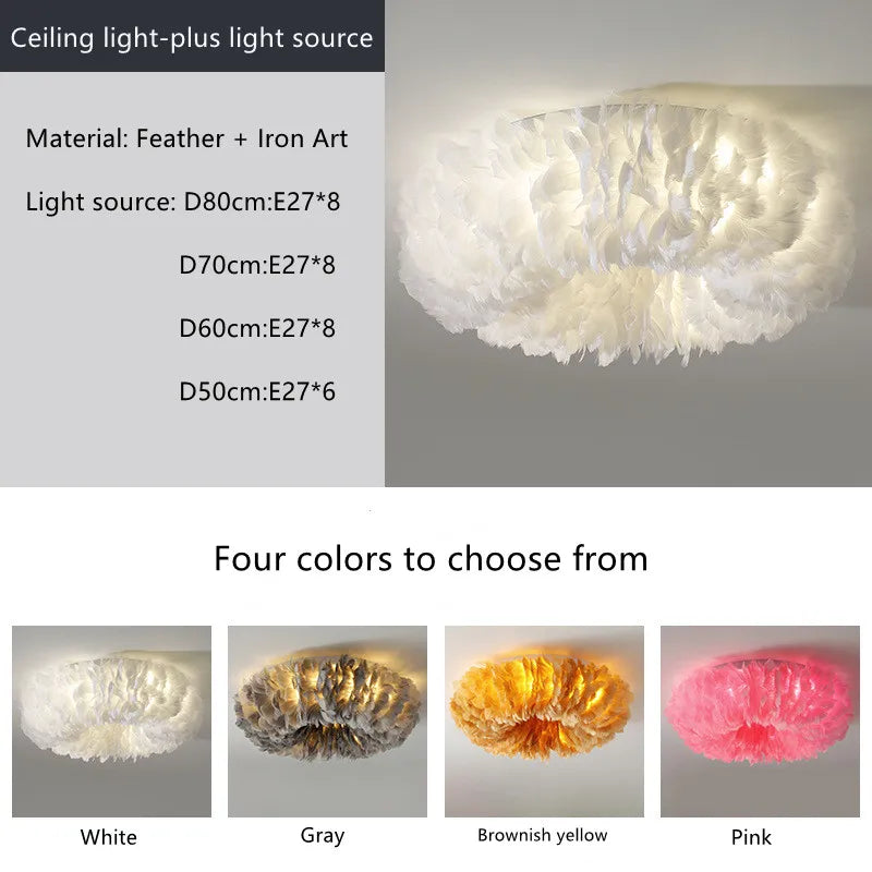Feather chandelier measuring 23.6 in (60 cm) with layered plumes