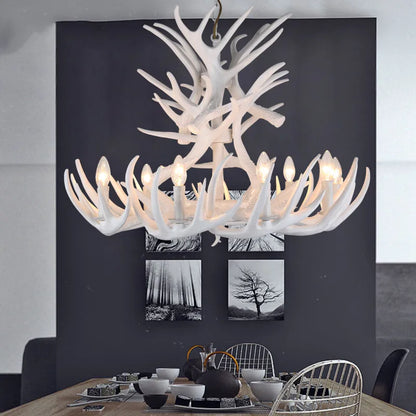 Nine light antler chandelier with twelve arms, bulbs not included
