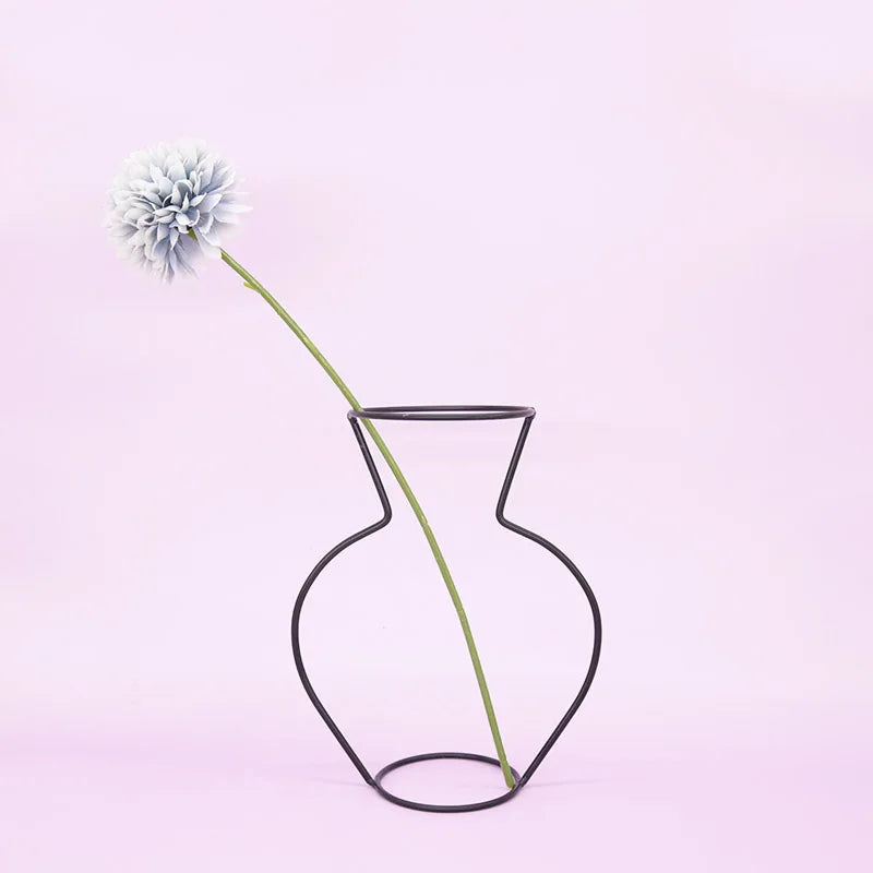 Black Nordic iron line flower vase metal plant holder décor
