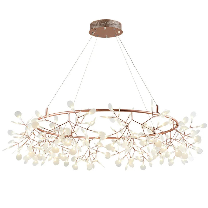 Acrylic tipped branch chandelier at 31.5 in across with knob switch