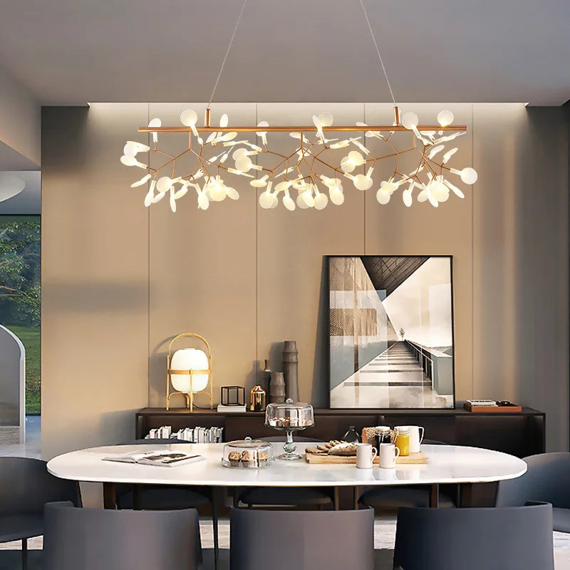 Black forged metal firefly chandelier at 49.2 in across, cord pendant