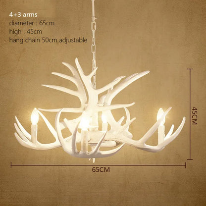 Antler chandelier with fifteen arms and nine clear glass shades