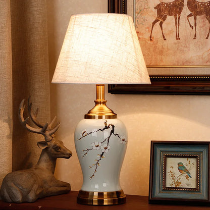 Ceramic table lamp collection multiple pattern variants displayed
