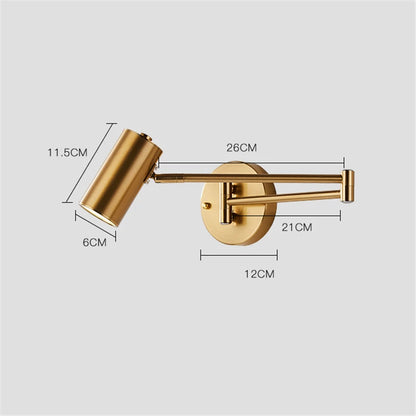 gold and black wall sconce, detail view of fixture base and arm