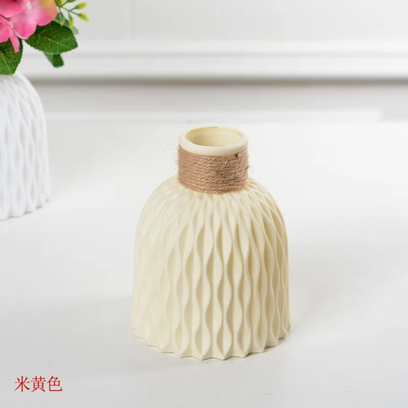 Unbreakable beige plastic vase with flower stems display