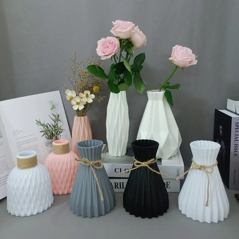 Unbreakable plastic vase styled with fresh flowers indoors