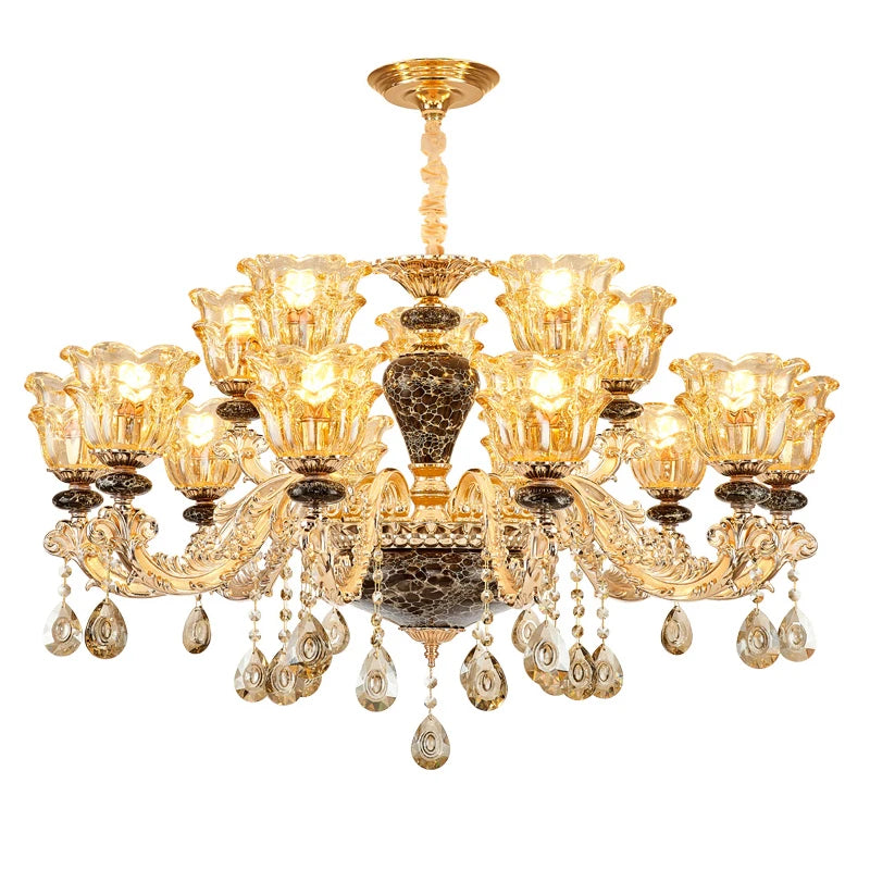 Six light ceramic crystal chandelier with glass accent shades