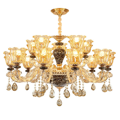 Six light ceramic crystal chandelier with glass accent shades