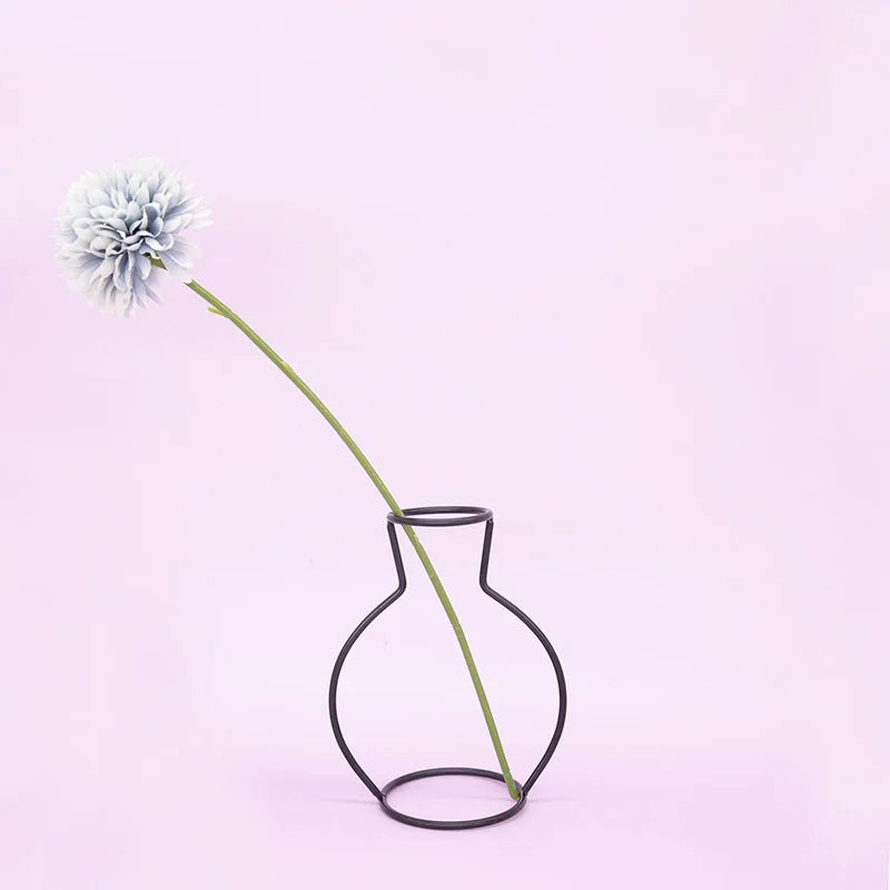 Black Nordic iron line flower vase metal plant holder décor