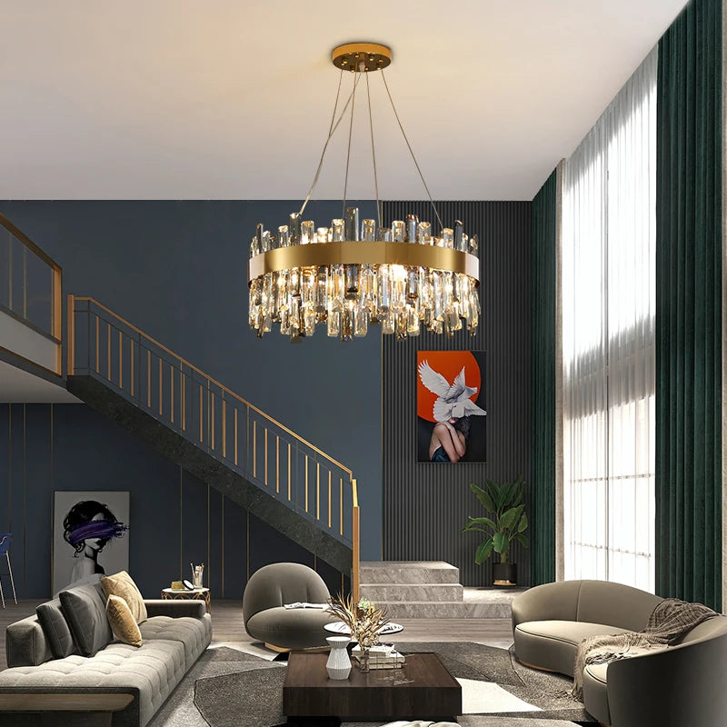 Mixed colour crystal chandelier on a silver frame with up and down light