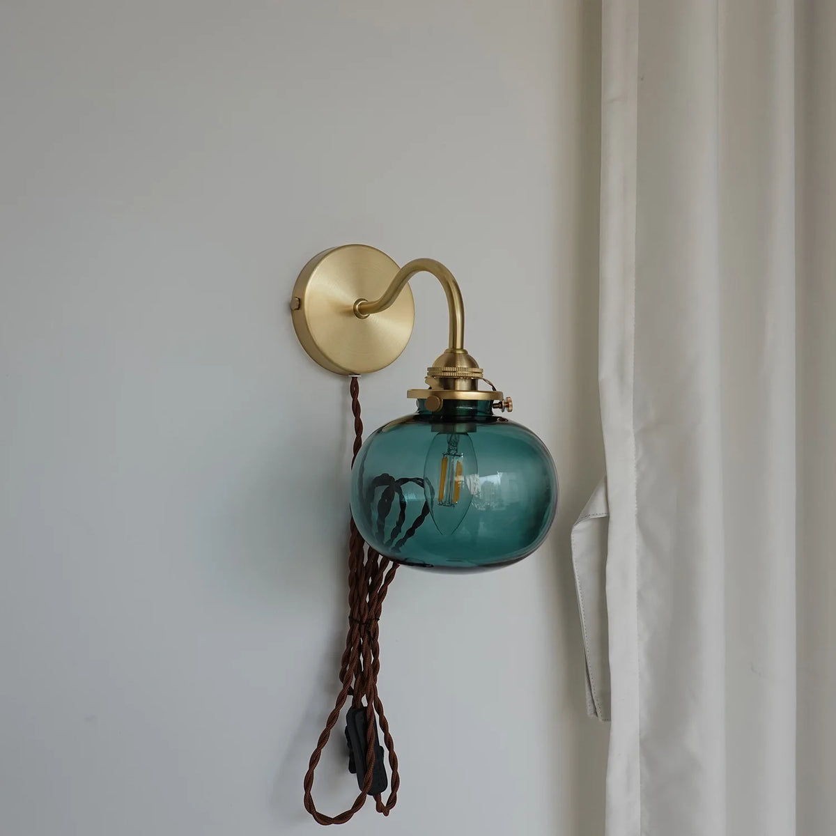 Glass Ball LED Plug-In Wall Sconce