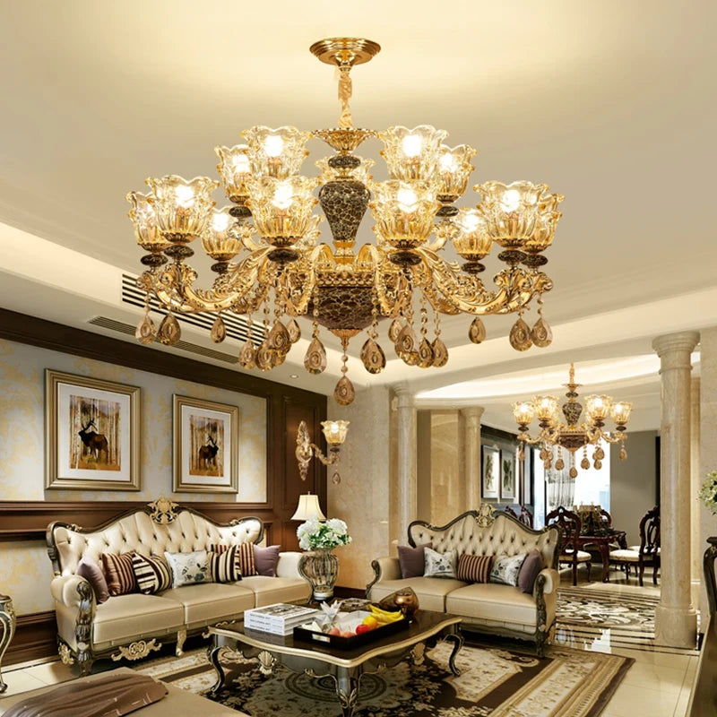 Single light French ceramic crystal chandelier in polished alloy