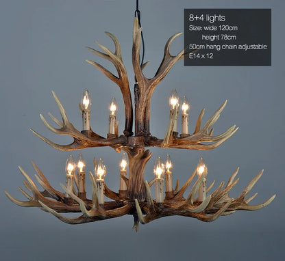 Rustic wood chandelier in cold light with upward shade direction