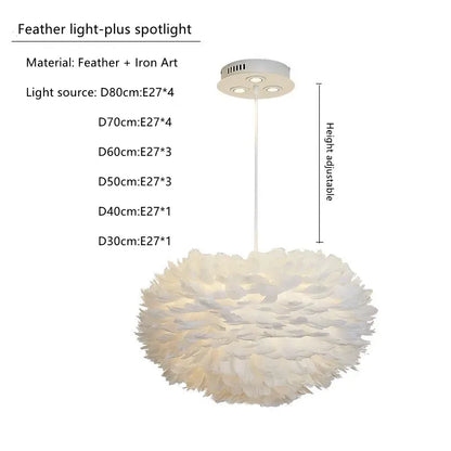 Feather chandelier version with a central spotlight and remote