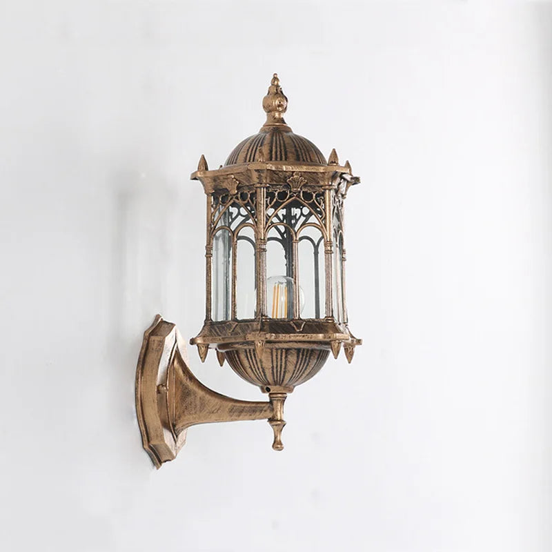 outdoor wall sconce, close-up of shade and hardware detail