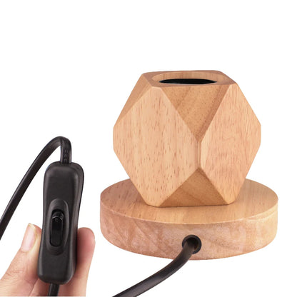 Close-up of E27 socket fitting on retro wood art table lamp base