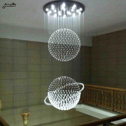 Chrome crystal column chandelier on a polished stainless steel frame