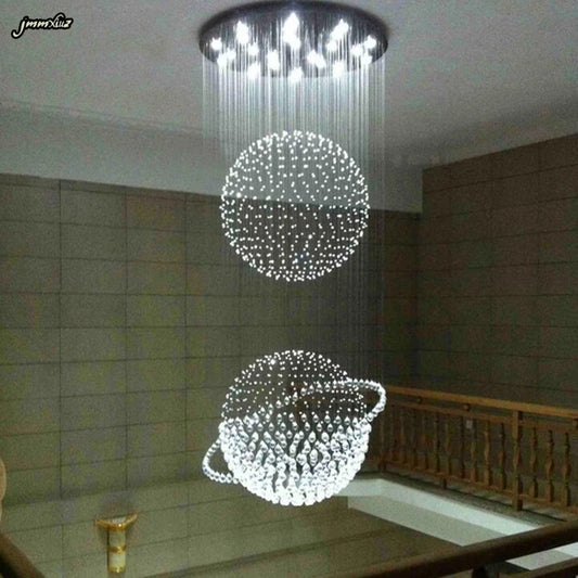 Chrome crystal column chandelier on a polished stainless steel frame