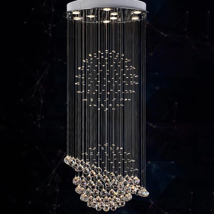 Crystal column chandelier, 31.5 inches wide by 86.6 inch drop, chrome