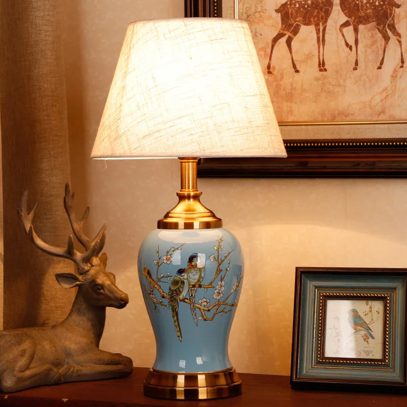 Chinese lamp from above showing shade top and porcelain body