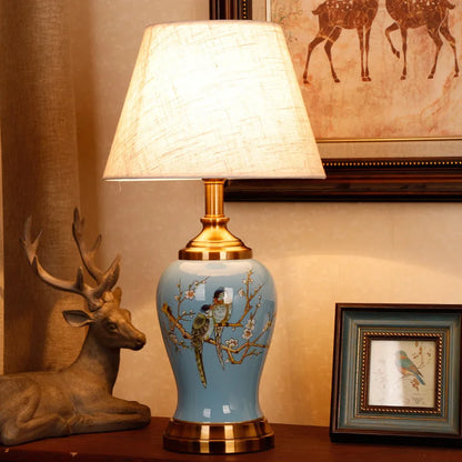 Chinese lamp from above showing shade top and porcelain body