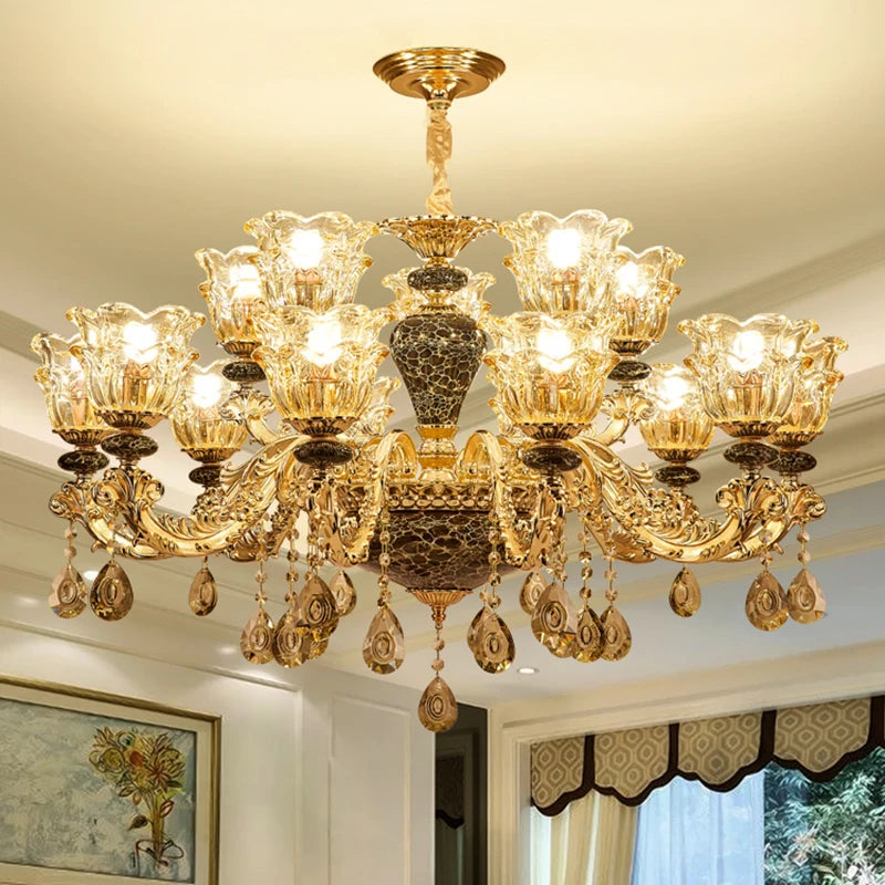 French ceramic crystal chandelier on polished zinc alloy arms