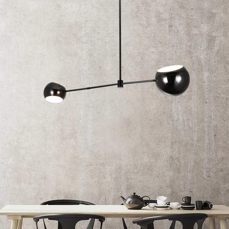 Stained glass globe chandelier spaced evenly along a horizontal frame