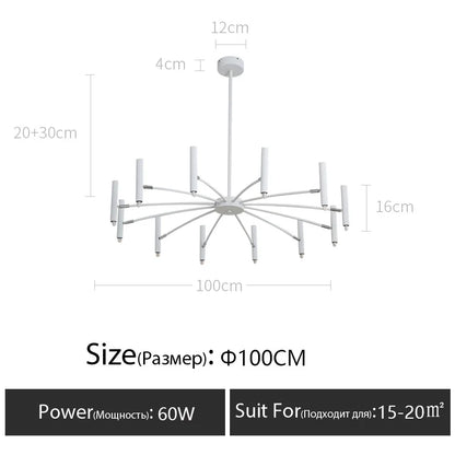 Rod cluster chandelier in white with dimmable G9 LED light sources