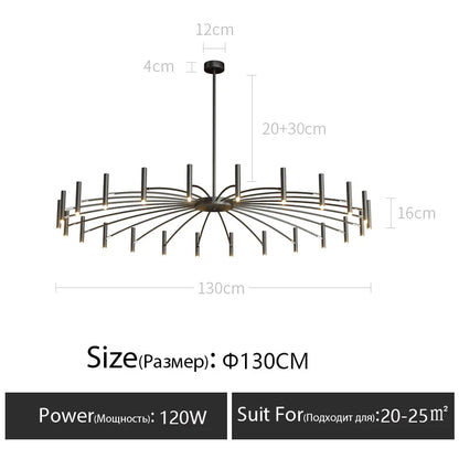 Dimmable rod chandelier in gold with knob switch and remote control