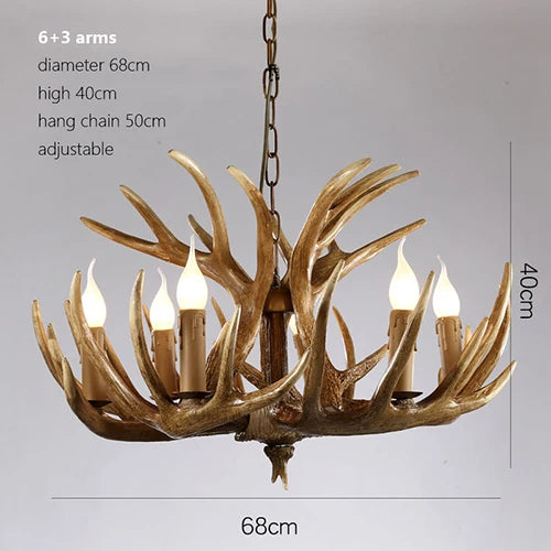 White antler chandelier with two lights and clear glass shades