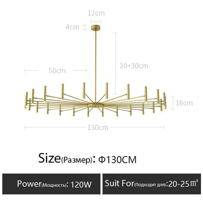 Radiating rod chandelier in matte black above a restaurant dining table