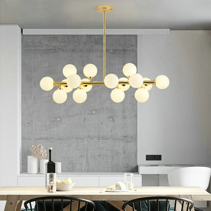 Eight head glass ball chandelier with a gold body, bulbs not included