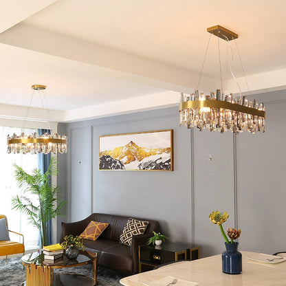 Round crystal chandelier, 23.6 inch diameter, in a black polished frame