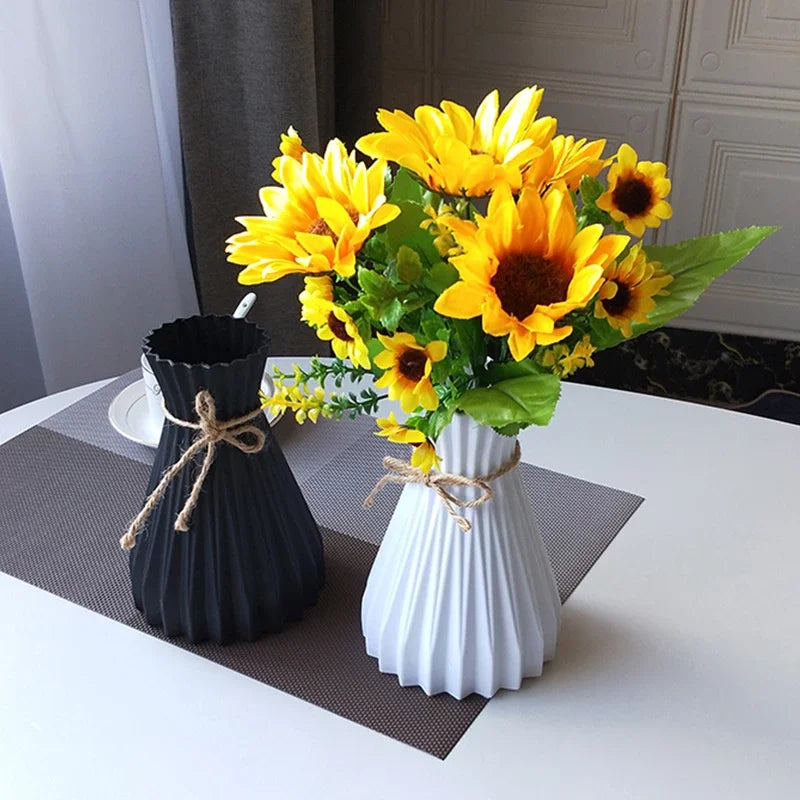 Plastic imitation ceramic vase four colors side by side