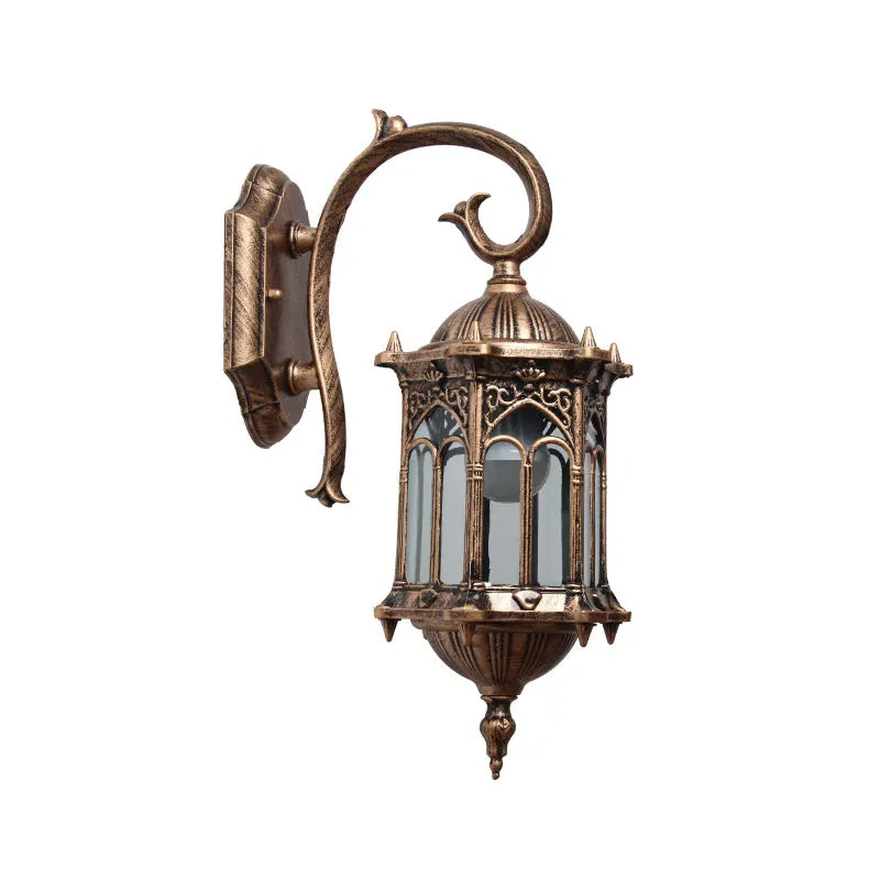 outdoor wall sconce, front view on white background