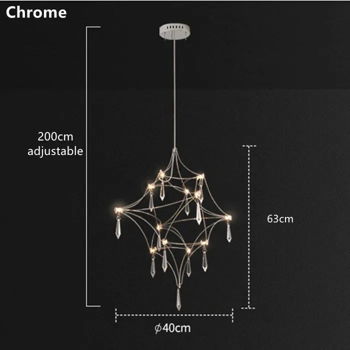 Golden crystal chandelier with symmetrical radiating crystal elements