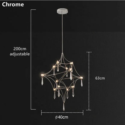 Golden crystal chandelier with symmetrical radiating crystal elements