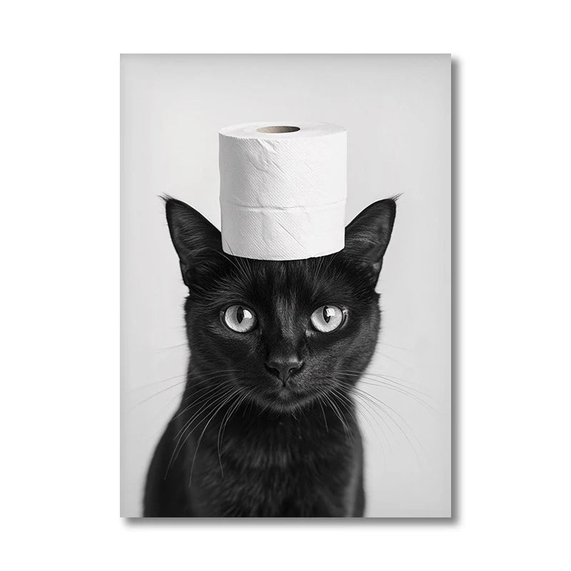 Funny Bathroom Animals Toilet Paper Canvas Wall Art