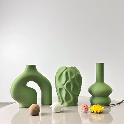 Close-up of geometric pattern detail on Nordic vase set
