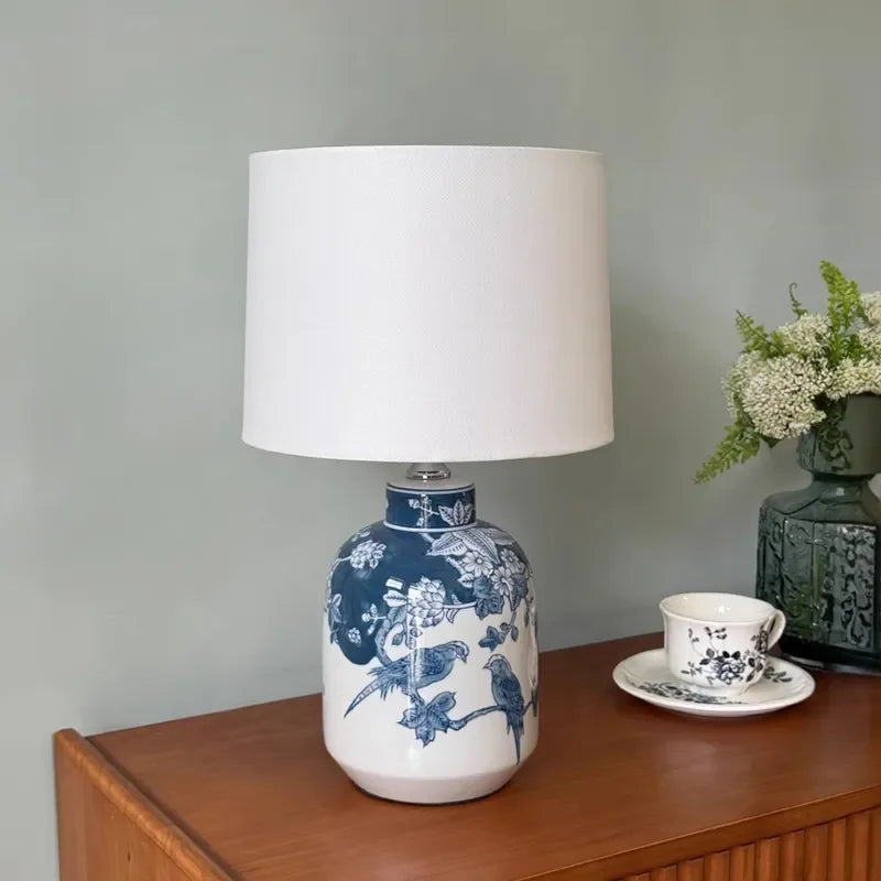 Model A porcelain vase lamp illuminated with warm white light