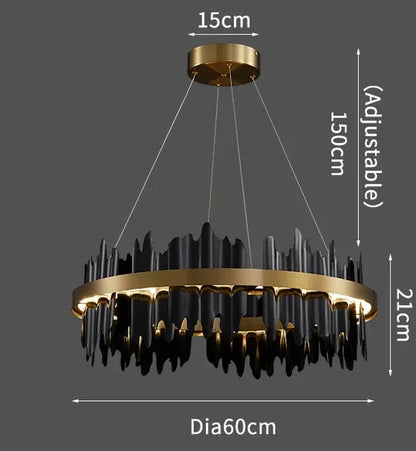 Dimmable round copper chandelier with remote control in gold