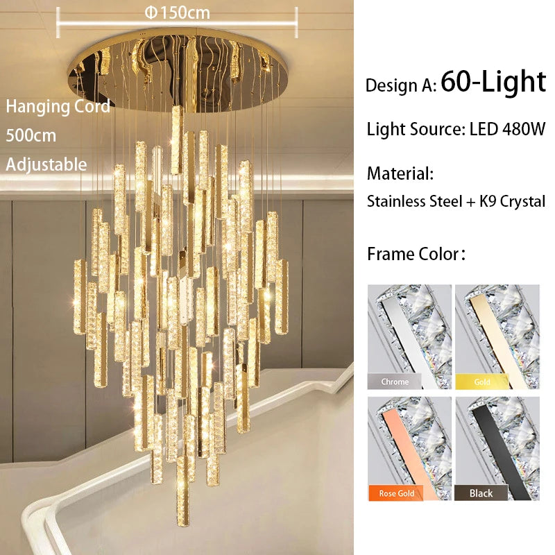 Seventeen light K9 crystal chandelier with plated stainless arms