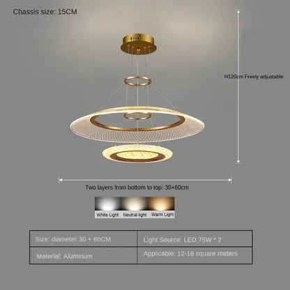 Gold spiral ring chandelier rated for 90 to 260V household supply