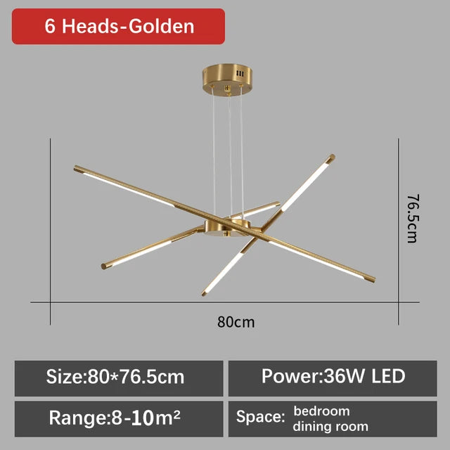 Black and gold multi head chandelier with a knob switch control